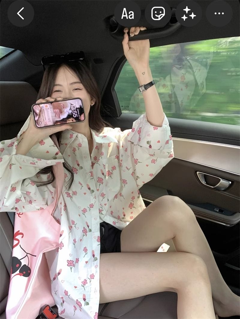 💕甜美薄款小花朵防曬襯衫外搭