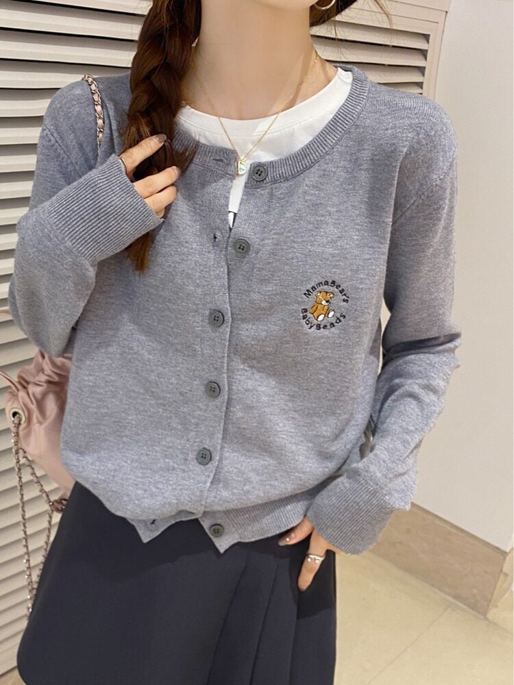 💕可愛小熊刺繡針織開衫外套