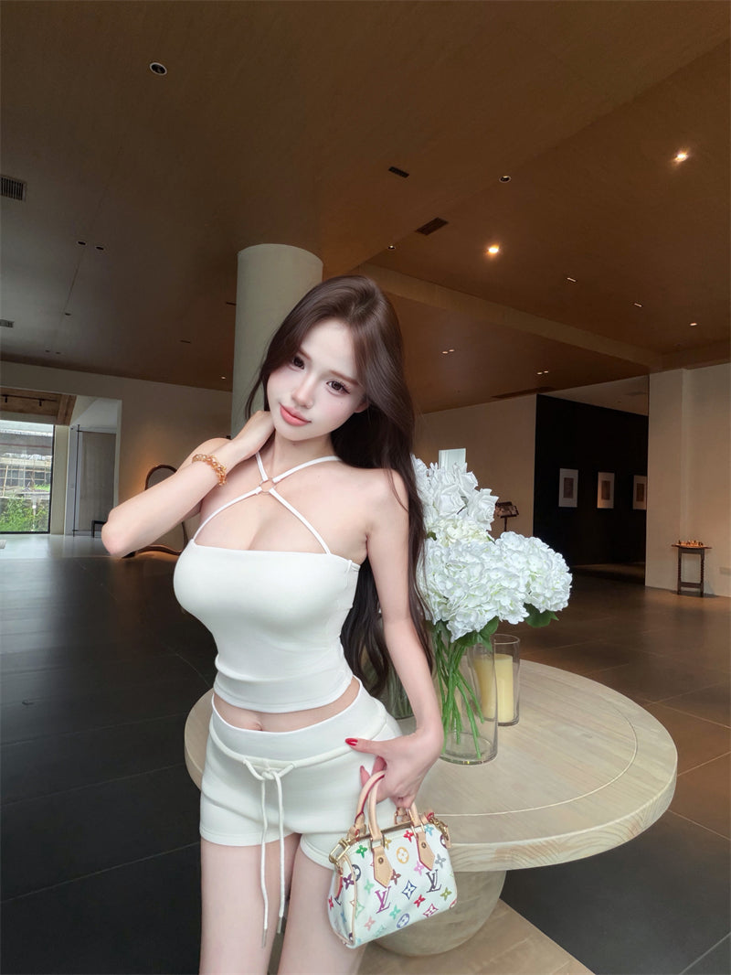 💕夏季約會交叉掛脖無袖吊帶兩件套