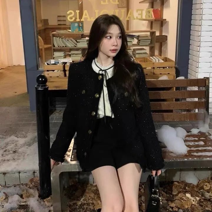 💕韓系小香風黑色法式精緻外套