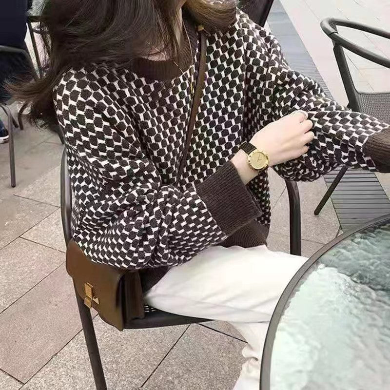 💕韓系東大門高級感復古軟糯外穿格子毛衣