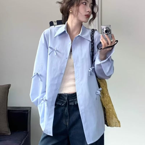 💕chic春秋韓系立體蝴蝶結襯衫