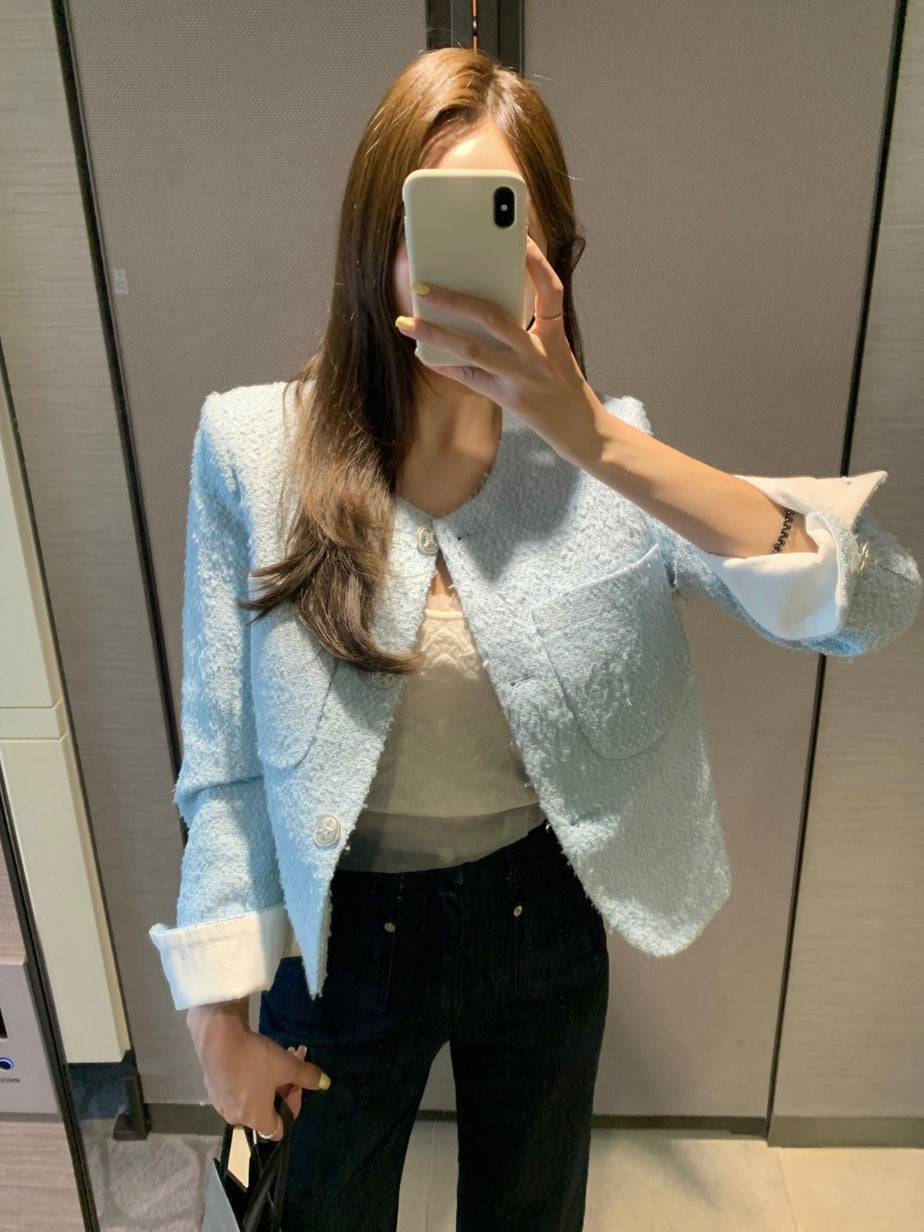 💕輕奢粗花呢西裝短款外套