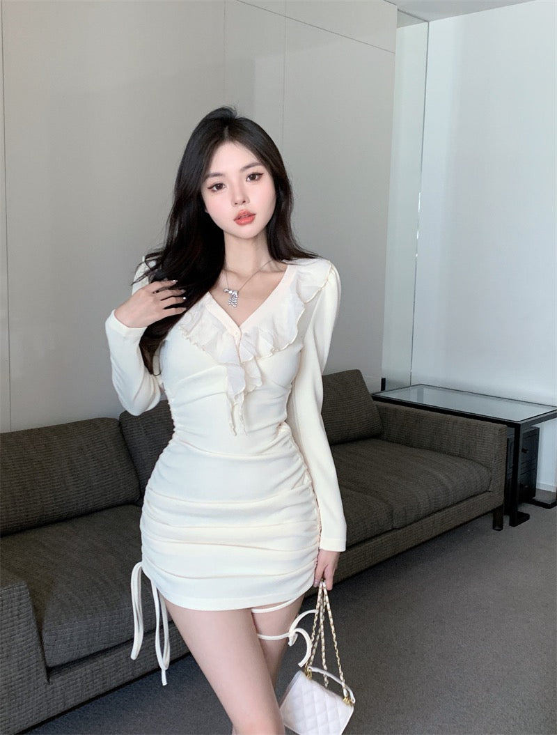 💕秋季溫柔抽繩設計氣質包臀短裙