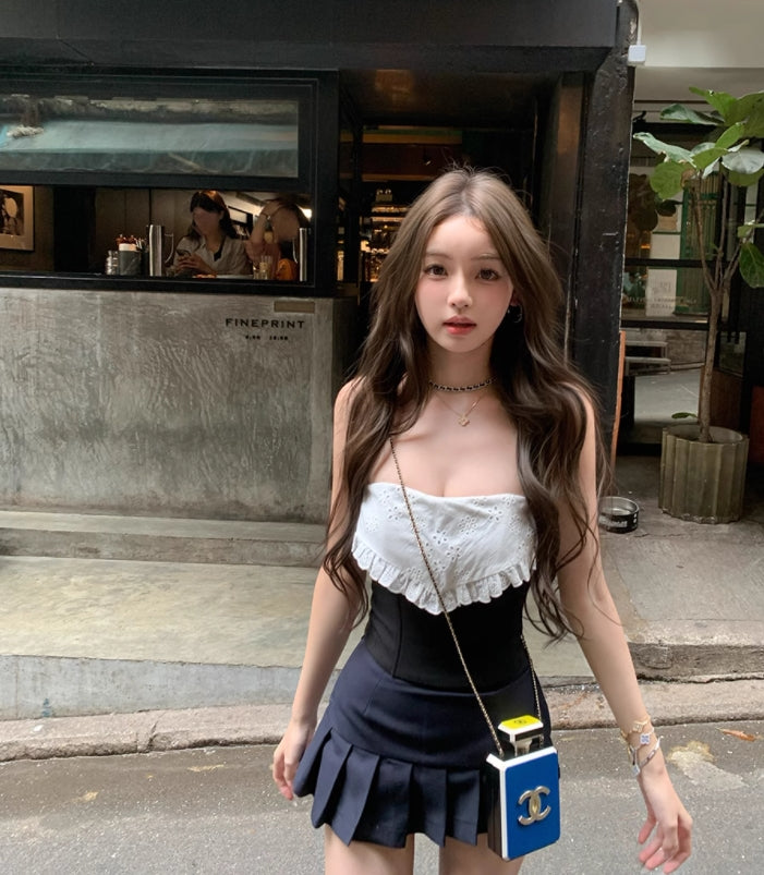 💕醇甜歐蕾可拆卸肩帶魚骨抹胸上衣