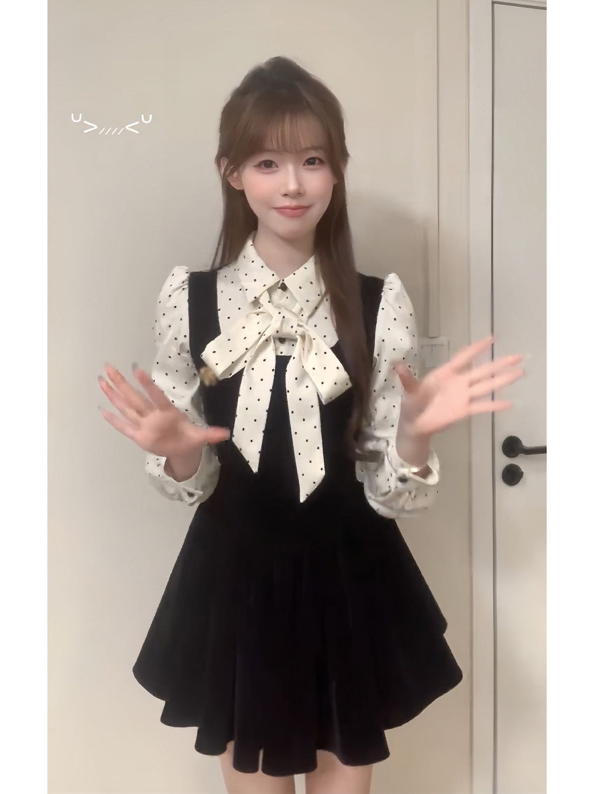 💕miu系富家千金絲絨點點收腰連衣裙