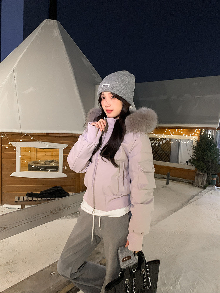 💕冬季甜美毛毛短款小個子連帽棉衣