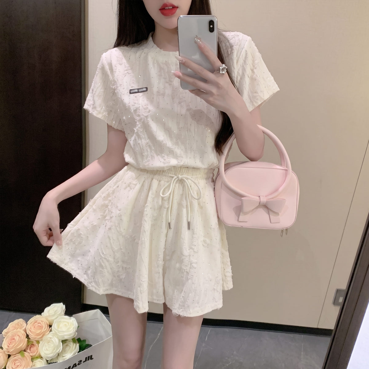 💕夏季約會燙鑽破洞造型兩件套