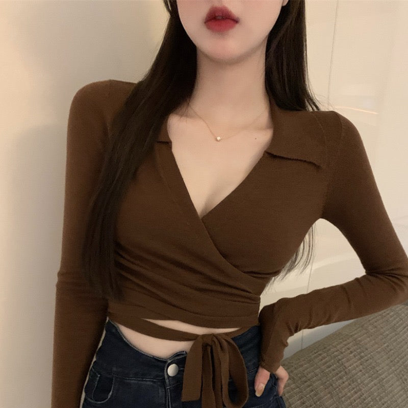 💕性感V領純欲綁帶設計別緻上衣