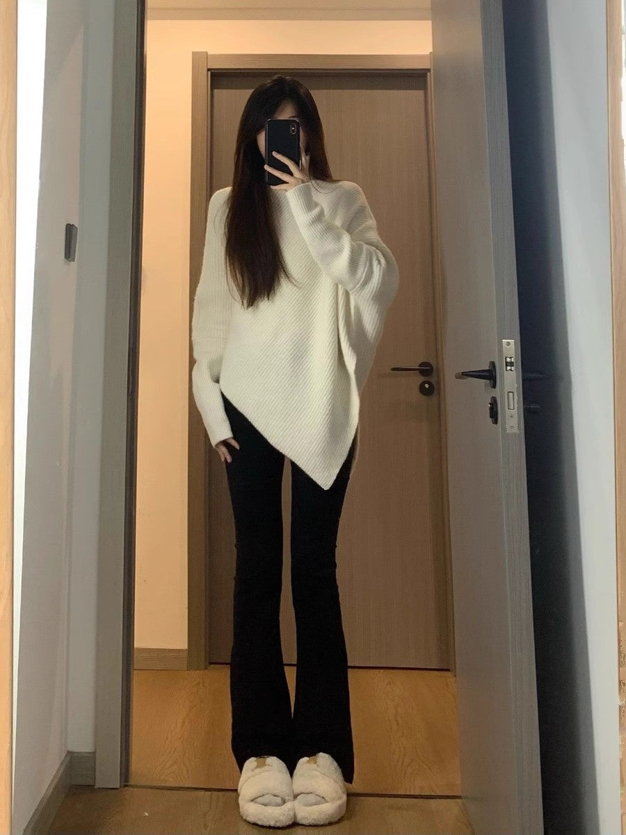 💕溫柔韓系慵懶不規則高領加厚針織毛衣