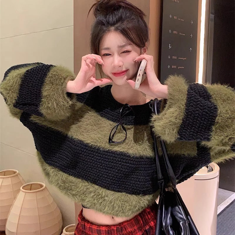 💕韓系秋冬慵懶毛茸茸軟糯針織上衣