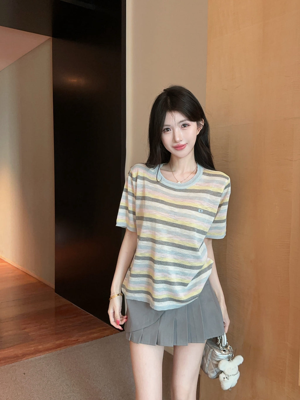💕夏季清透感柔軟撞色條紋針織衫上衣