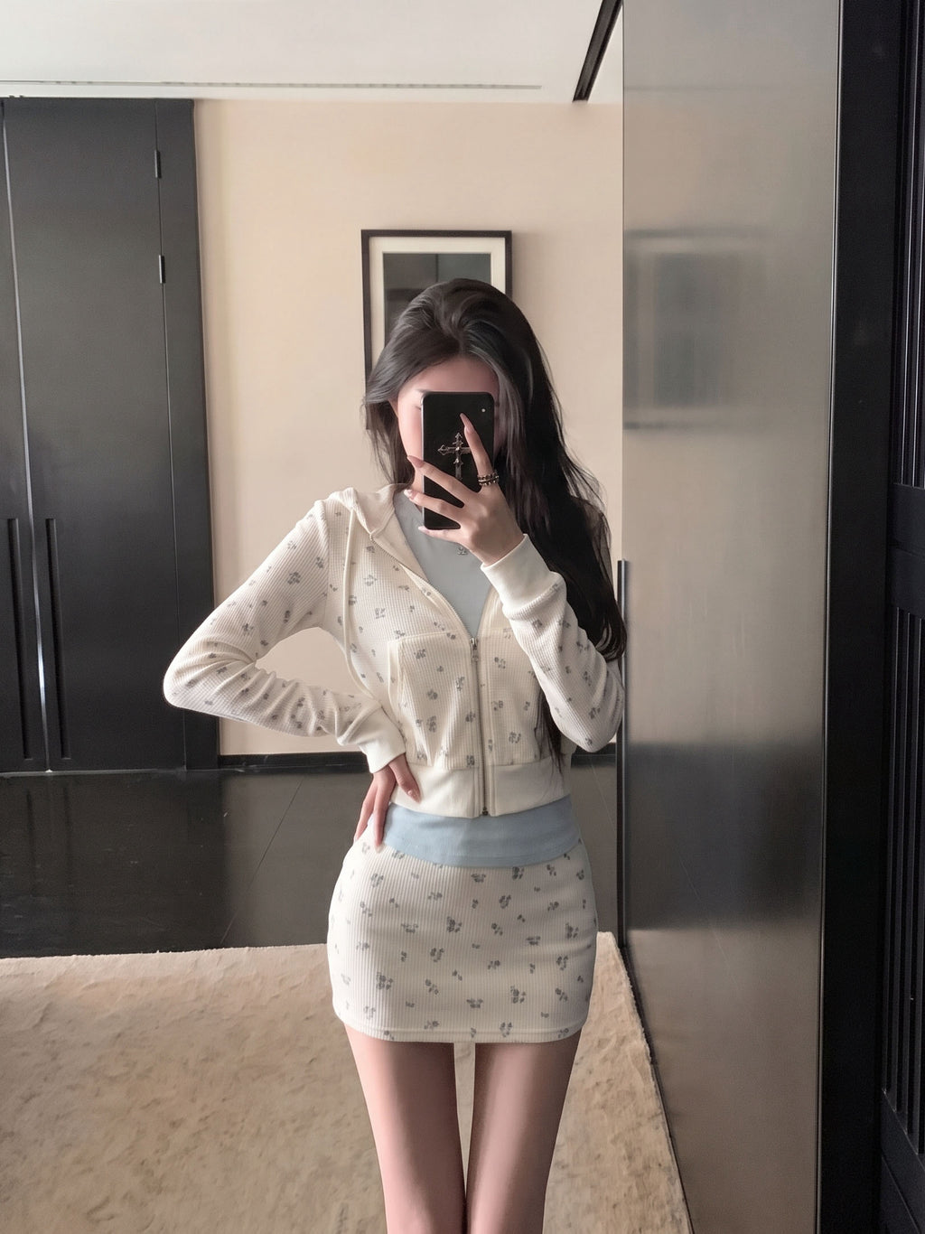 💕韓系甜美碎花衛衣修身顯瘦兩件套