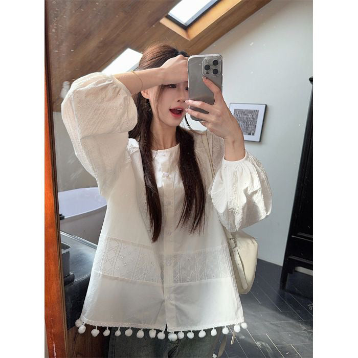 💕甜美溫柔圓領花邊娃娃衫上衣