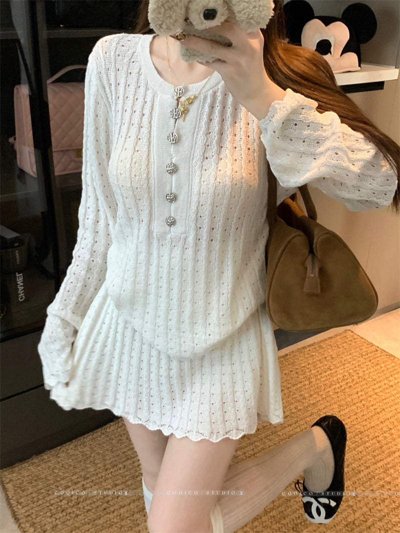 💕氣質優雅法式小香風針織套裝