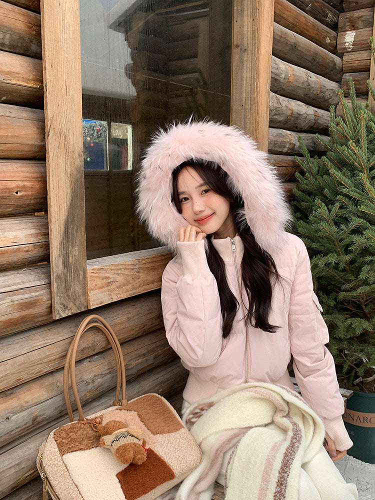 💕冬季甜美毛毛短款小個子連帽棉衣