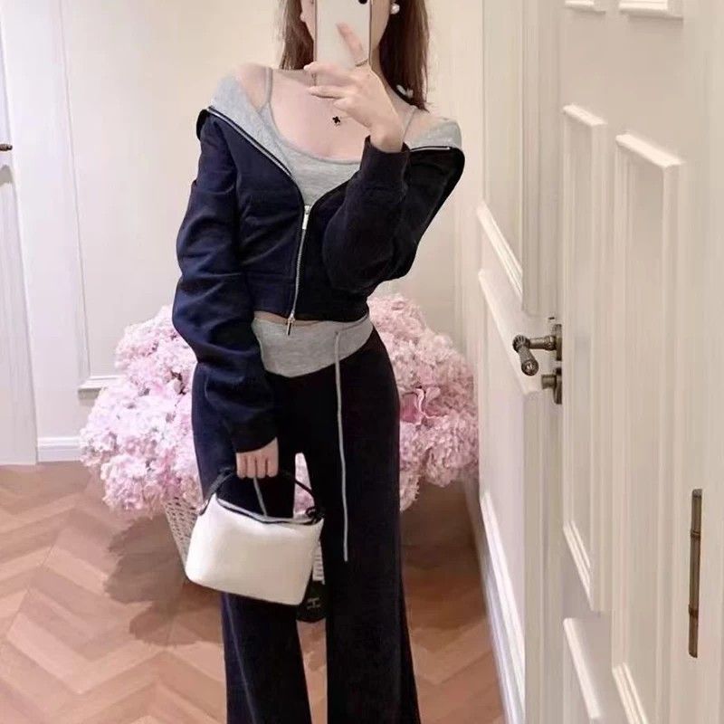 💕秋季高級感百搭連帽外套高腰休閒褲套裝