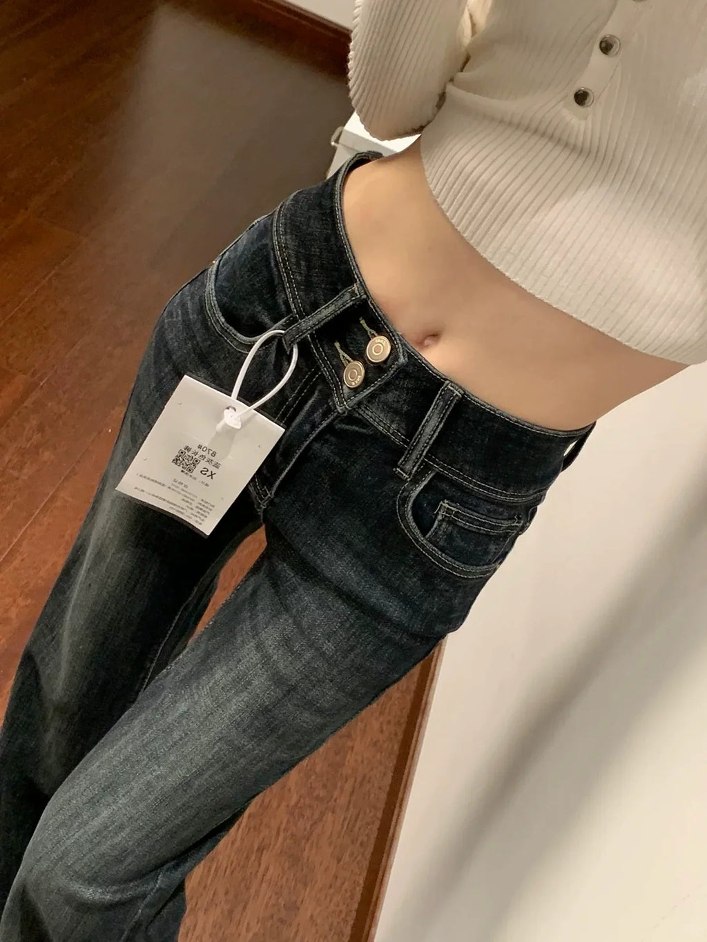 💕復古微喇叭直筒牛仔長褲(胖MM友善)