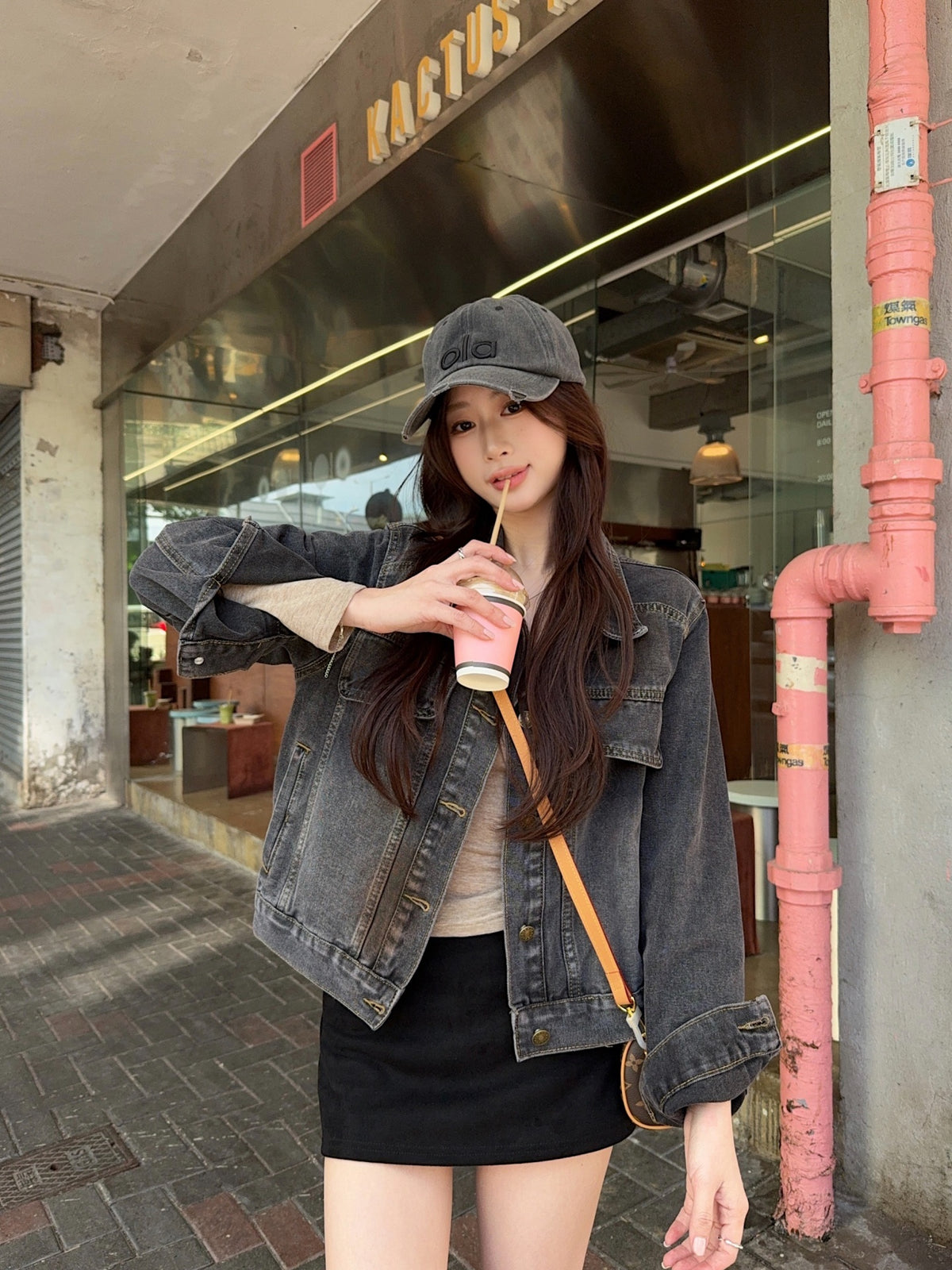 💕美式暈染水洗牛仔黑灰重工短外套