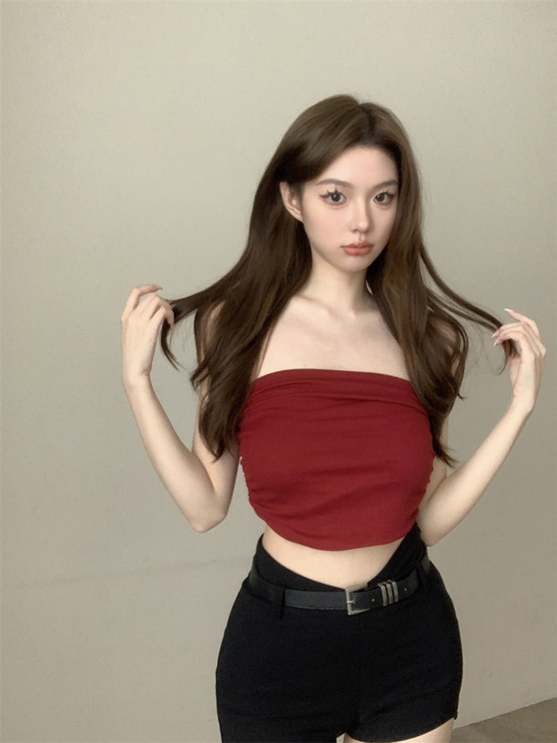 💕氣質百搭彈力修身短款抹胸背心單品