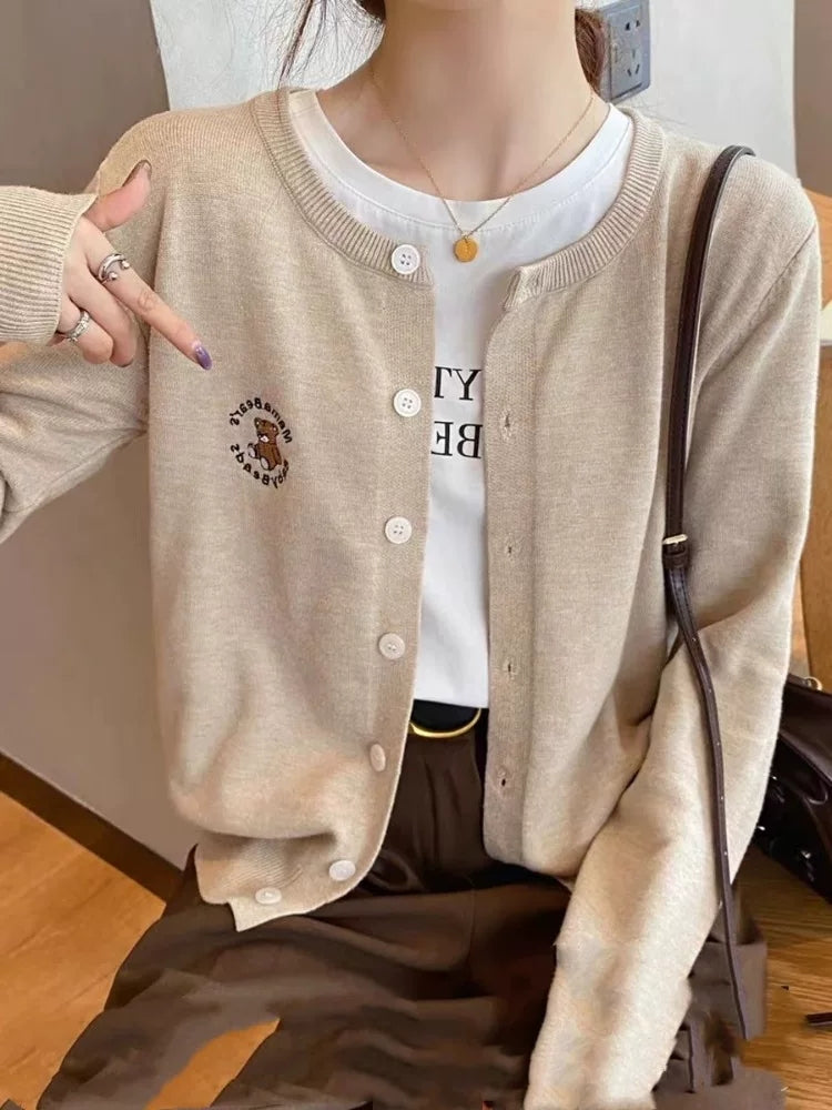 💕可愛小熊刺繡針織開衫外套