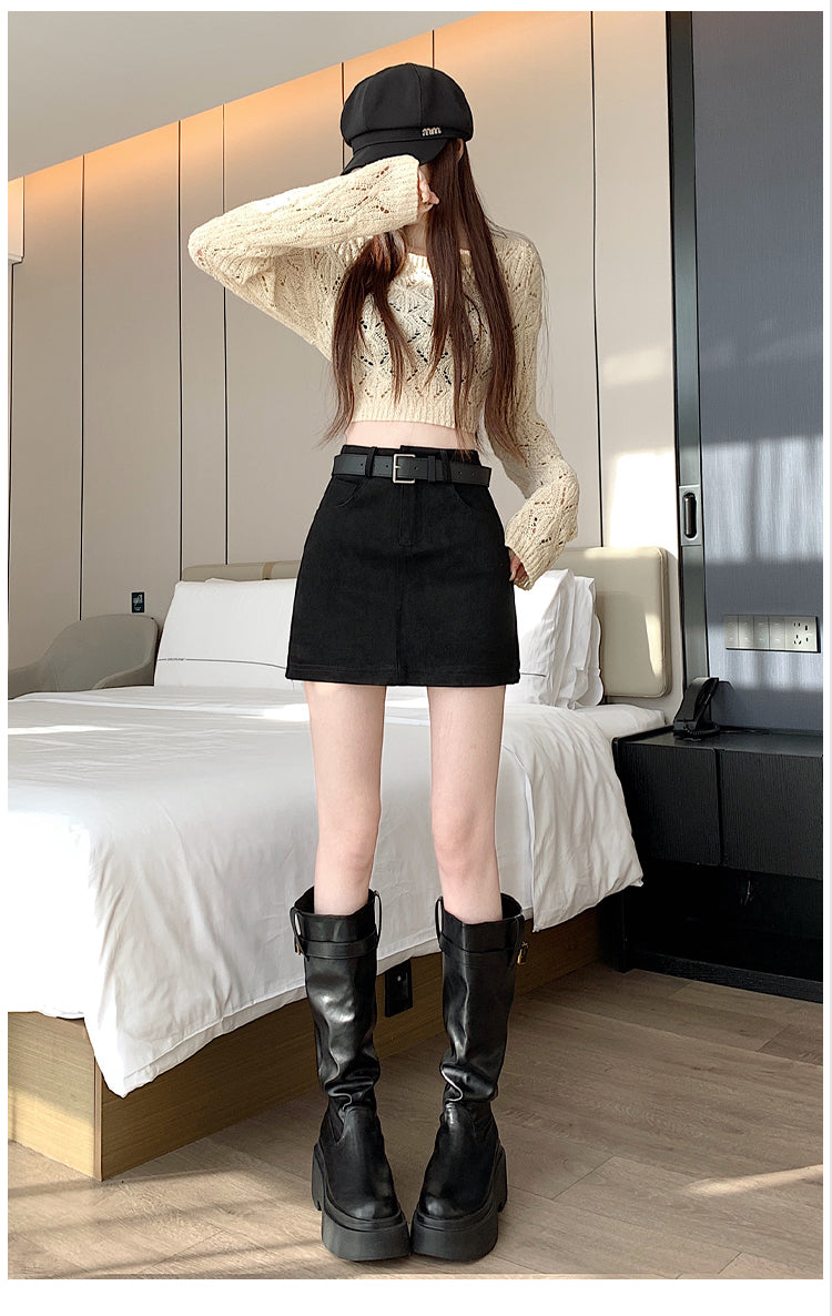 💕美拉德系咖色絨毛短裙