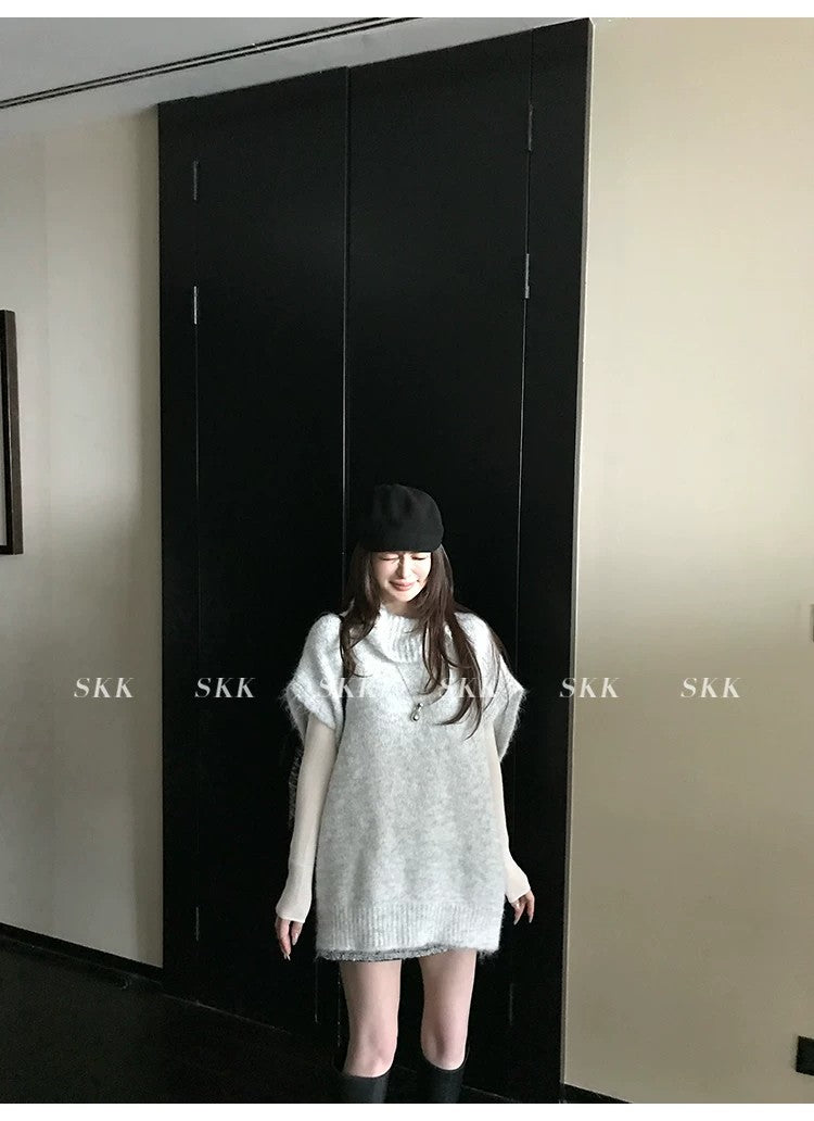 💕春季疊穿羊毛拉毛高領背心馬甲慵懶毛衫