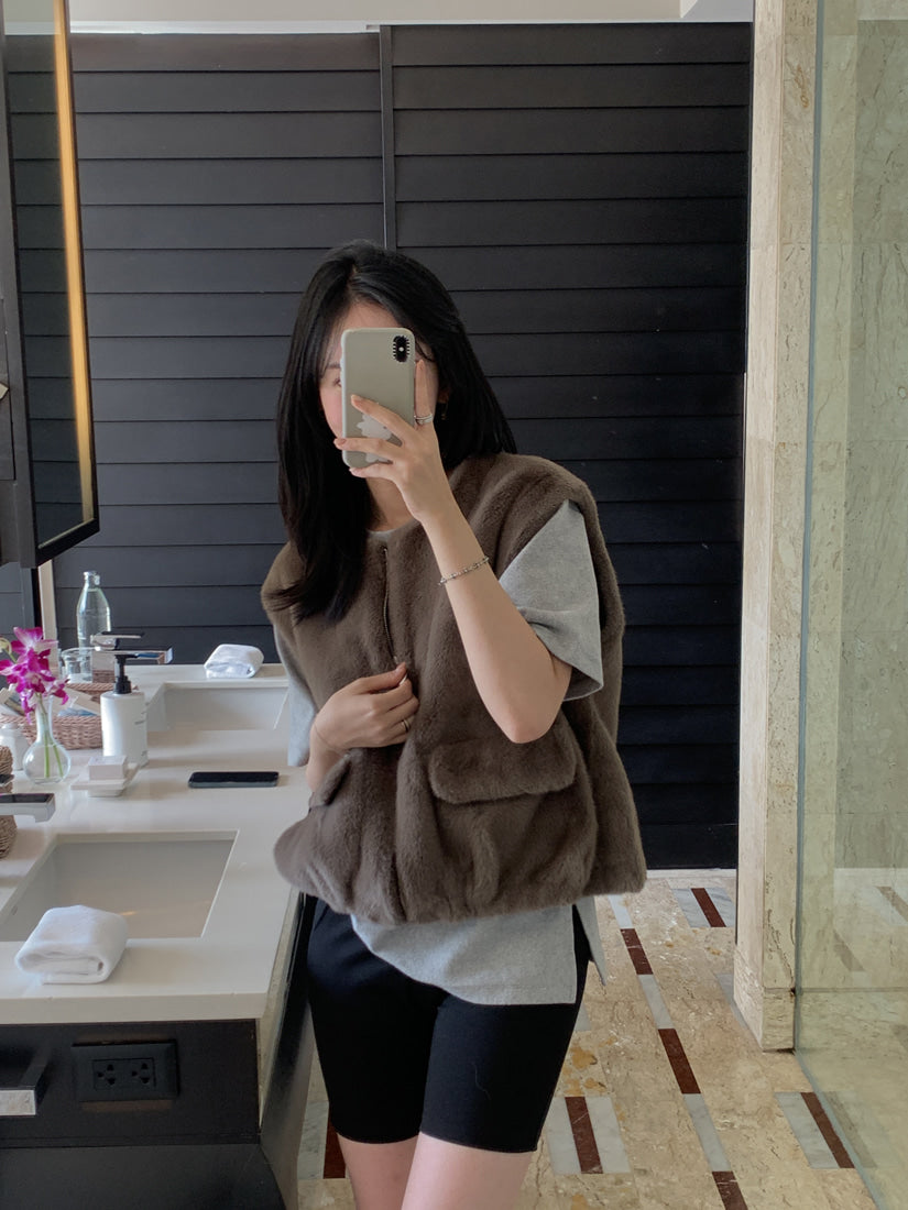 💕韓系chic水貂毛馬甲毛毛外套