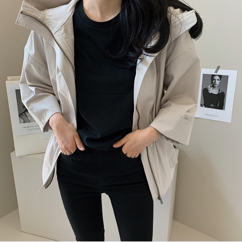 💕輕熟休閒通勤連帽夾克短外套