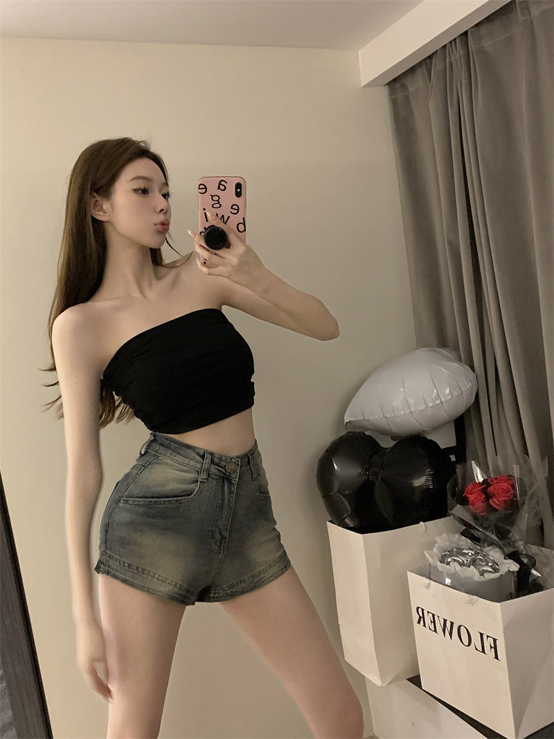 💕氣質百搭彈力修身短款抹胸背心單品