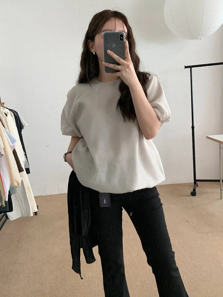 💕溫柔氣質簡約泡泡袖寬鬆顯瘦花苞衫上衣