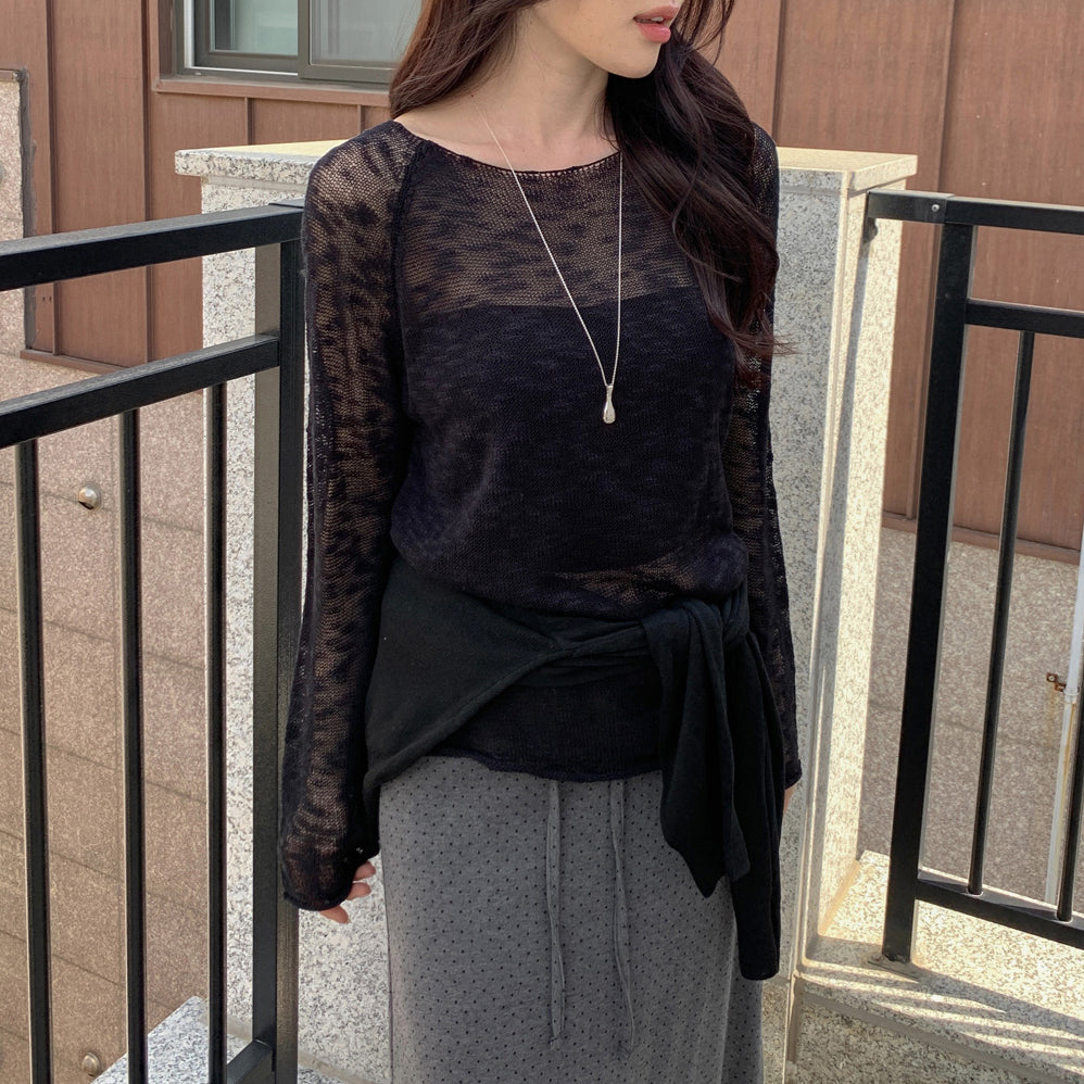 💕韓系慵懶捲邊寬鬆純色中長針織罩衫