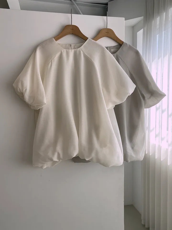 💕溫柔氣質簡約泡泡袖寬鬆顯瘦花苞衫上衣