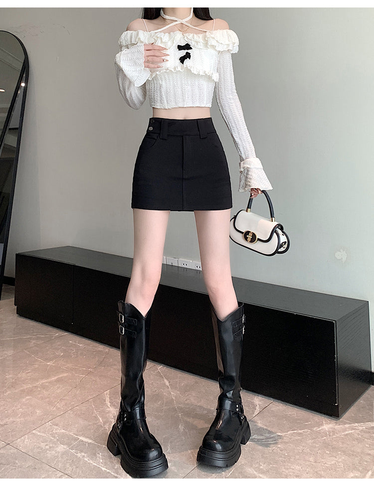 💕百搭氣質彈力高腰a字西裝半身裙