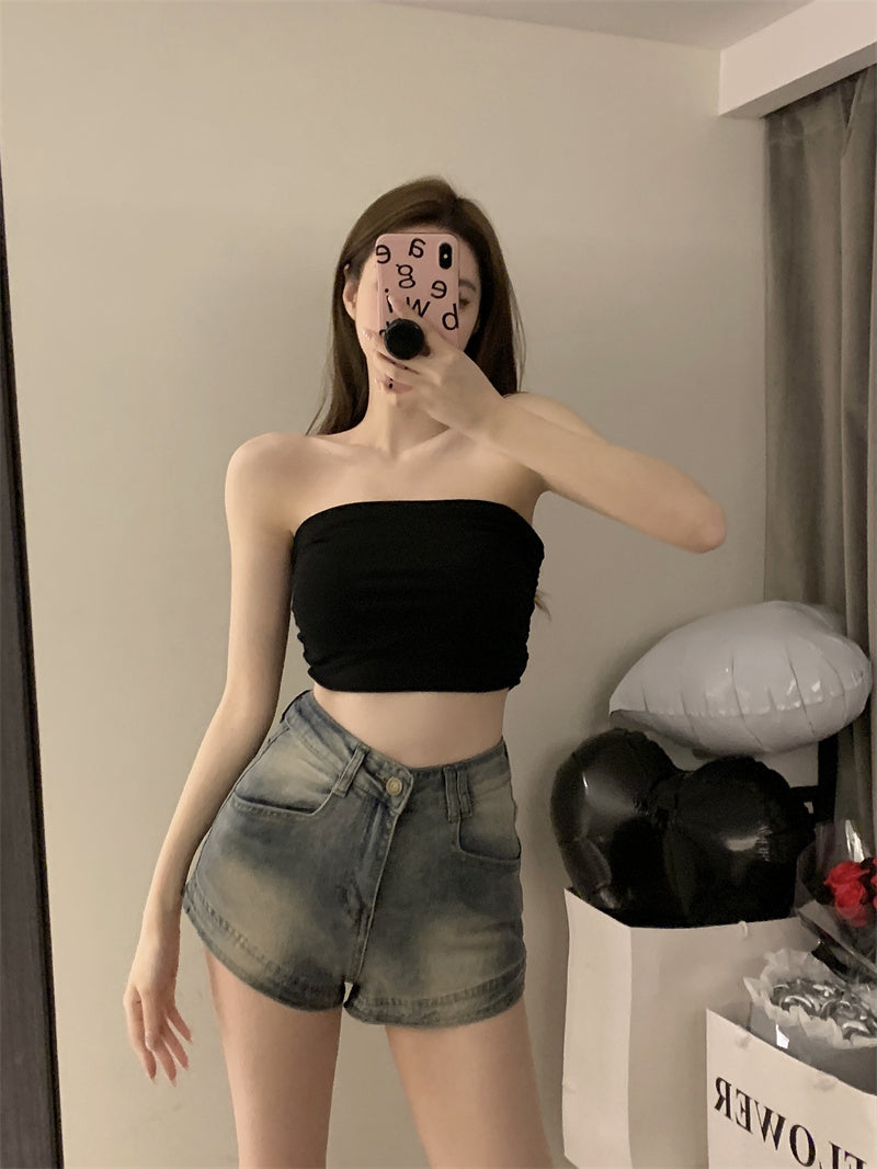 💕氣質百搭彈力修身短款抹胸背心單品