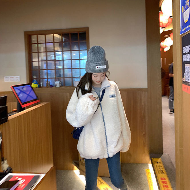 💕chic韓系羊羔毛加厚寬鬆百搭短外套