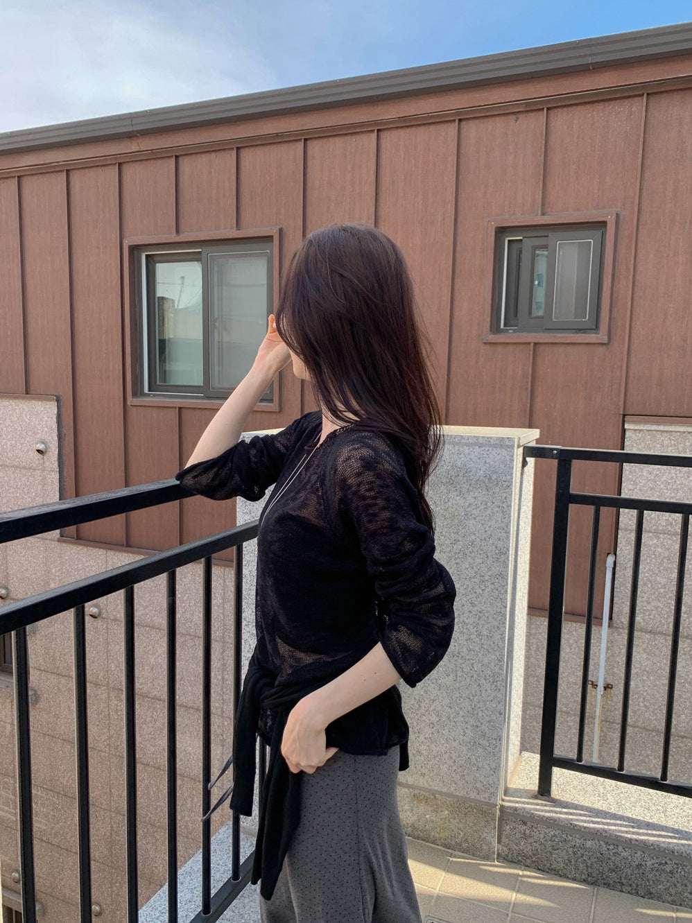 💕韓系慵懶捲邊寬鬆純色中長針織罩衫
