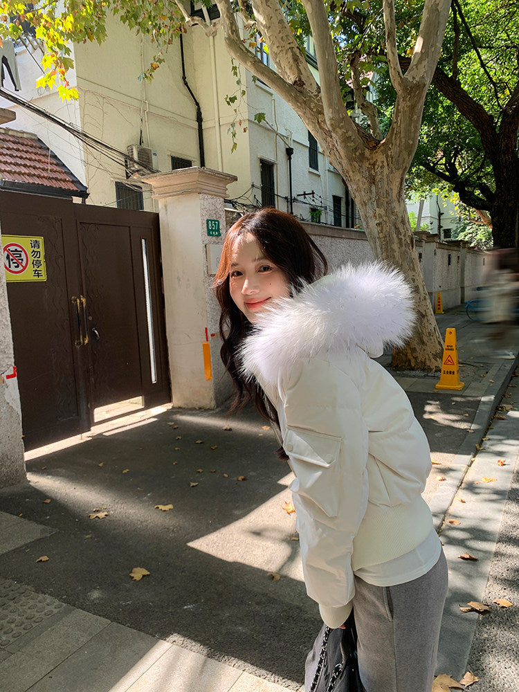💕冬季甜美毛毛短款小個子連帽棉衣