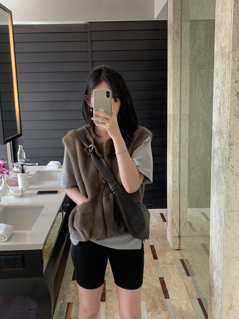 💕韓系chic水貂毛馬甲毛毛外套