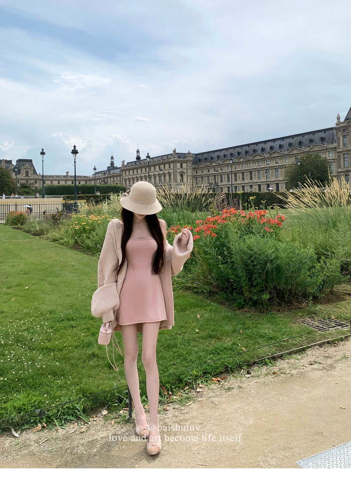 💕chic韓系溫柔慵懶連帽針織開衫吊帶裙兩件套