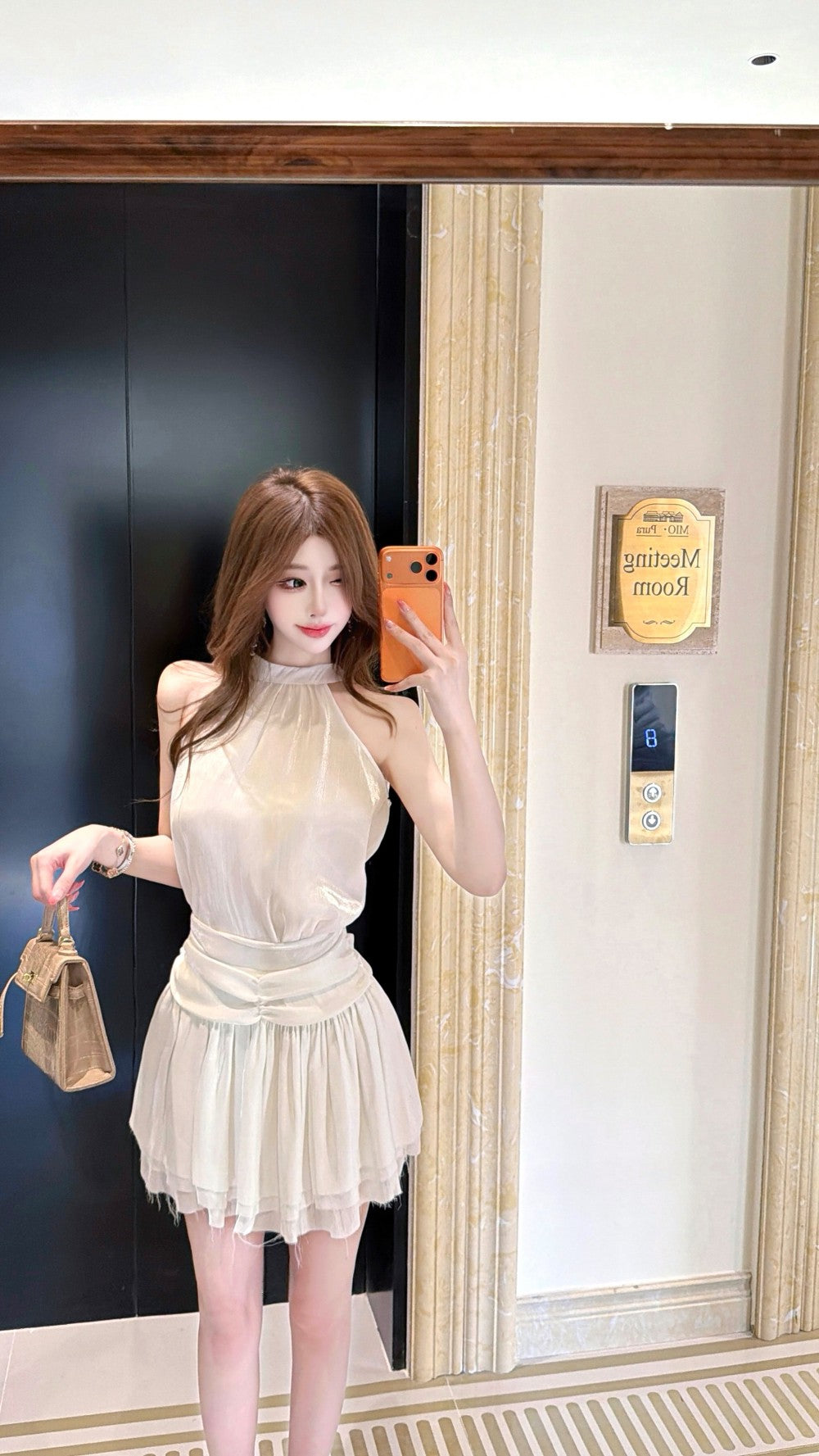 💕法式溫柔無袖掛脖連衣裙