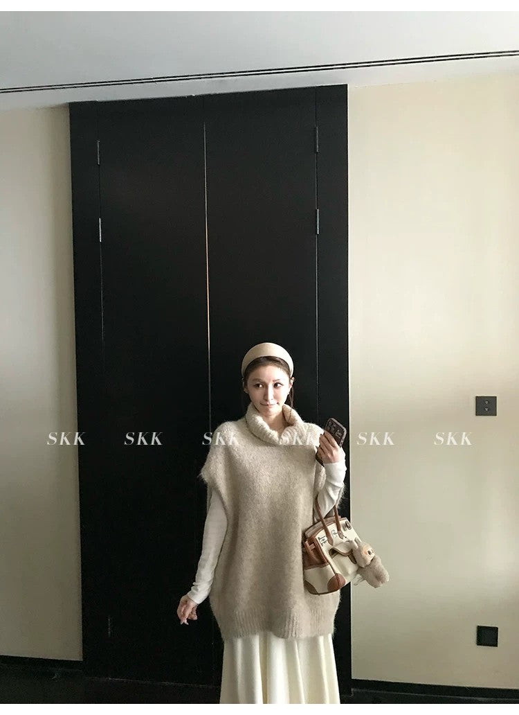 💕春季疊穿羊毛拉毛高領背心馬甲慵懶毛衫