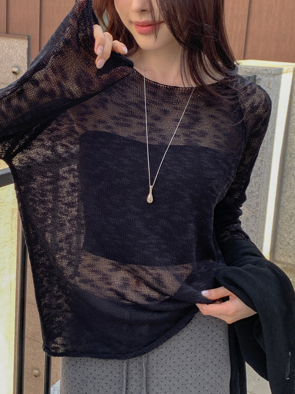 💕韓系慵懶捲邊寬鬆純色中長針織罩衫