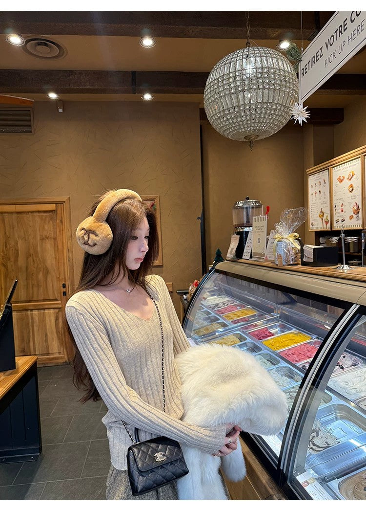 💕簡約百搭通勤V領針織打底修身顯瘦上衣
