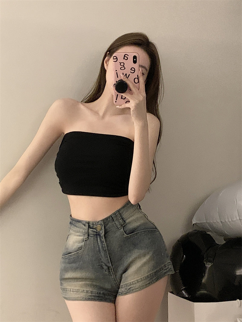 💕氣質百搭彈力修身短款抹胸背心單品