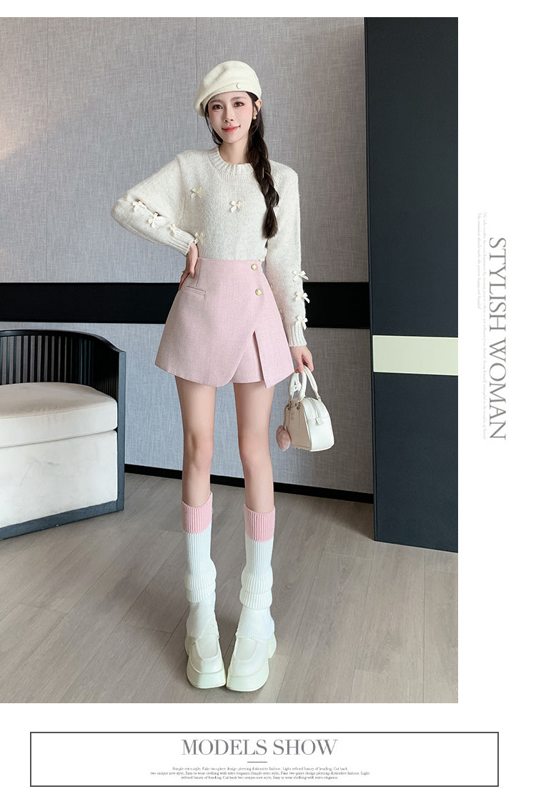 💕秋冬小香風毛呢A字短褲裙