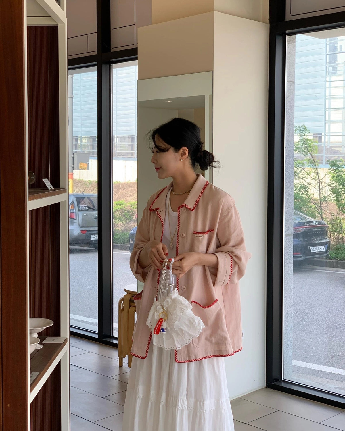 💕韓系東大門復古高腰拼接蕾絲邊蛋糕休閒長裙