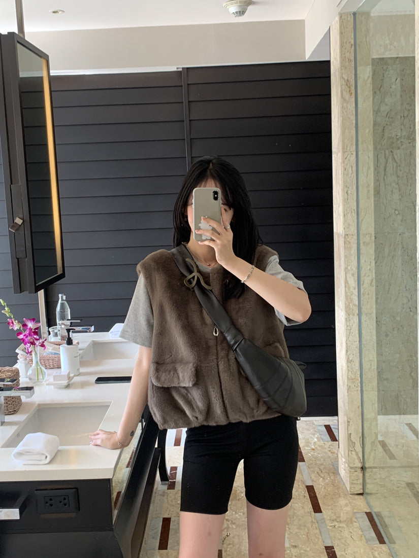 💕韓系chic水貂毛馬甲毛毛外套