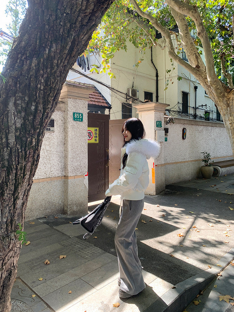 💕冬季甜美毛毛短款小個子連帽棉衣