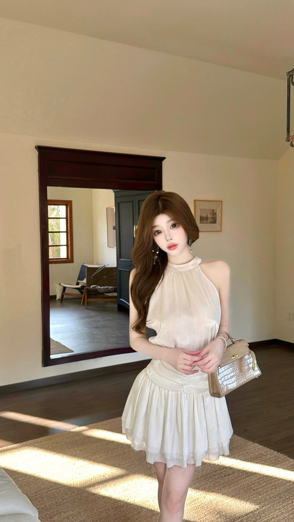 💕法式溫柔無袖掛脖連衣裙